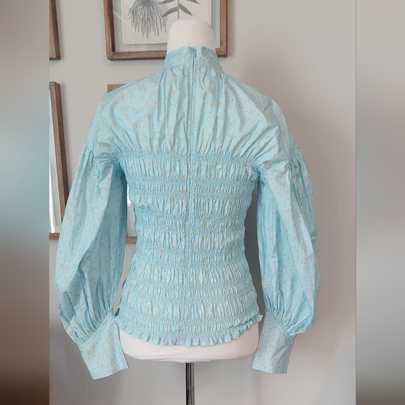 GANNI Shirred Floral-Print Organic Cotton-Blend Poplin Blouse. Sz. Large 8/10 - Picture 8 of 11